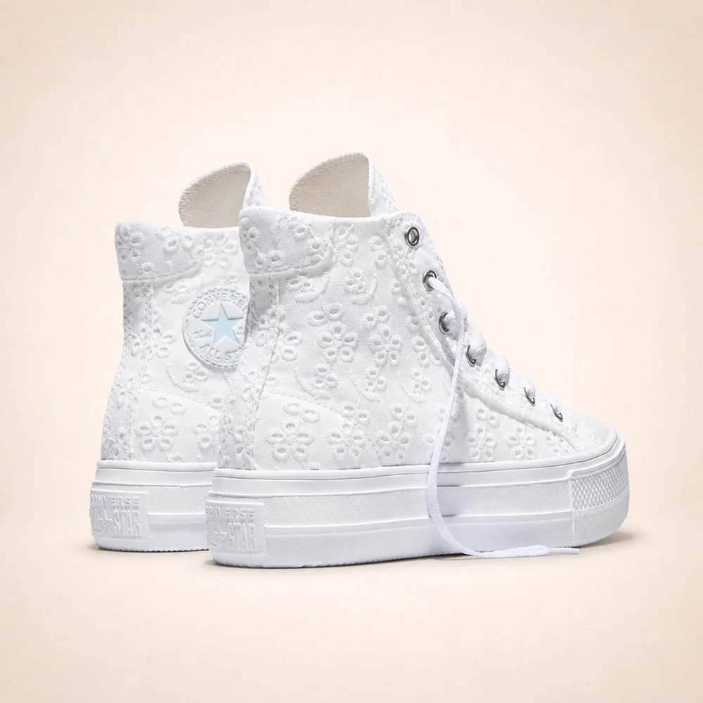 Converse Day One Platform Hi White Eyelet Floral High Top Sneakers Kid 6 NEW